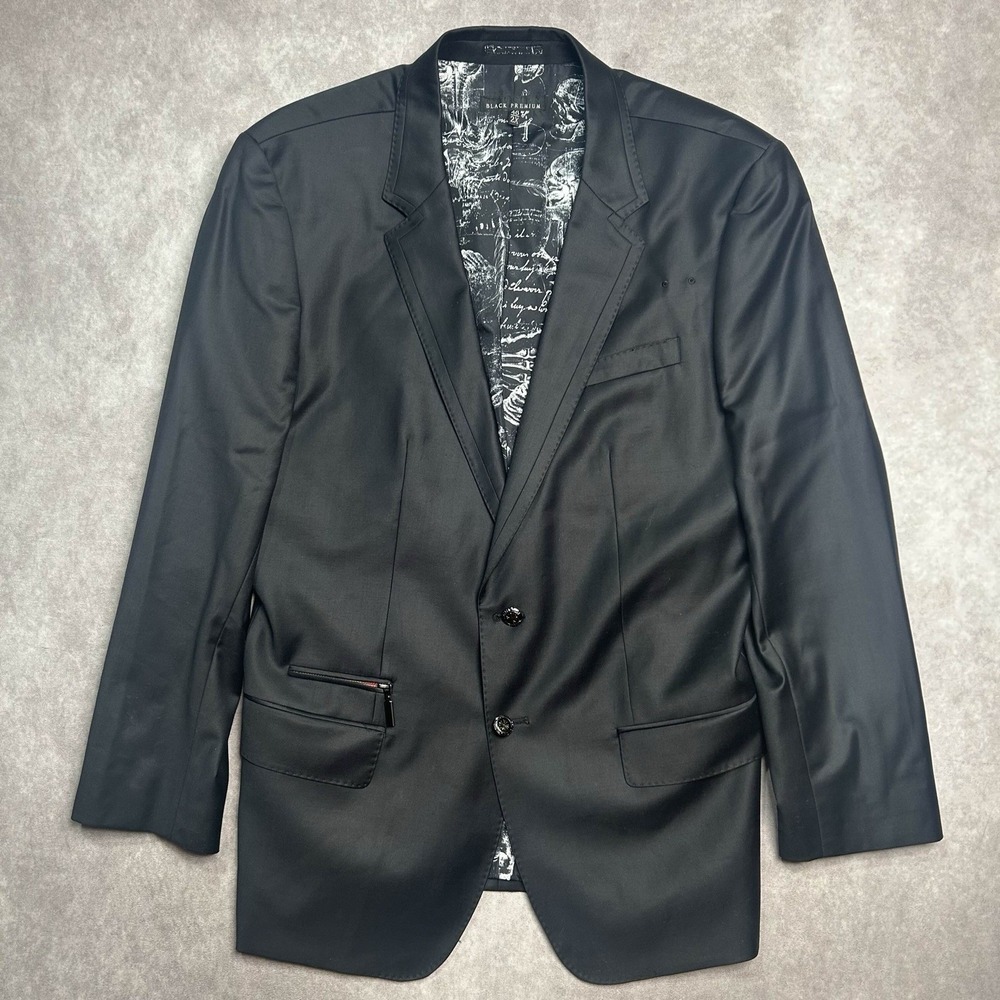 Affliction Black Premium Blazer Men's 46 2X Jacket Black Bone Skull Lining